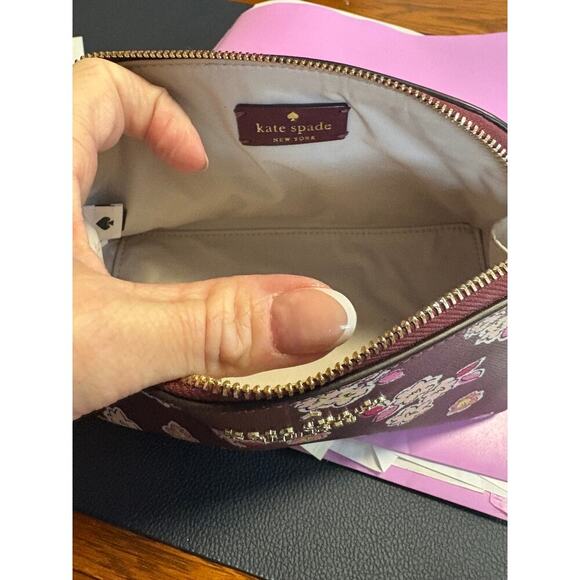 Kate Spade Tinsel Cosmetic Makeup Case Deep Berry  Frosted Floral - Picture 6 of 7